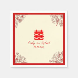 赤中国の結婚ベージュフローラ スタンダードカクテルナプキン