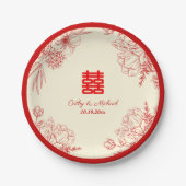 赤中国の結婚ベージュフローラ ペーパープレート (正面)