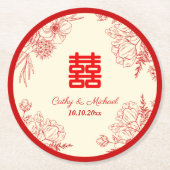赤中国の結婚ベージュフローラ ラウンドペーパーコースター (正面)