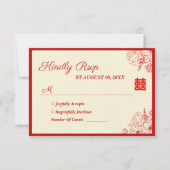 赤中国の結婚ベージュフローラ 出欠カード (正面)