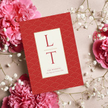 赤中国の色消し結婚式招待状