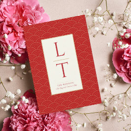 赤中国の色消し結婚式招待状 招待状