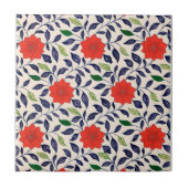 赤中国の花柄 タイル (正面)