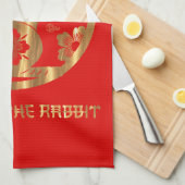 赤中国の金ゴールドの新年 キッチンタオル (四つ折り)