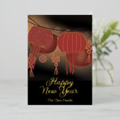 赤中国の金ゴールド灯 箔招待状 (立ち正面)