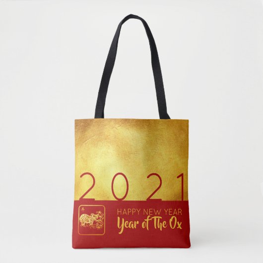 赤中国の金ゴールド牛紙カット2021 AoTB トートバッグ (正面)