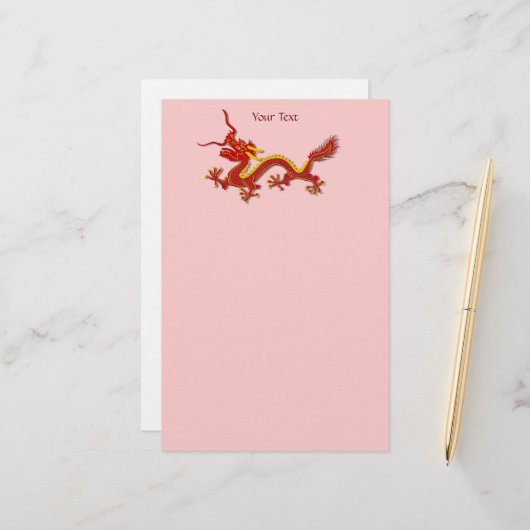 赤中国の金ゴールド竜 便箋 (正面/裏面インサイチュ)