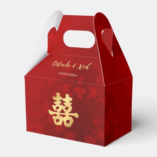 赤中国の金ゴールド結婚の花婿 フェイバーボックス (裏面サイド)