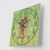 赤中国の龍ファンタジーアートデザイナーギフトクロック スクエア壁時計 (傾斜)