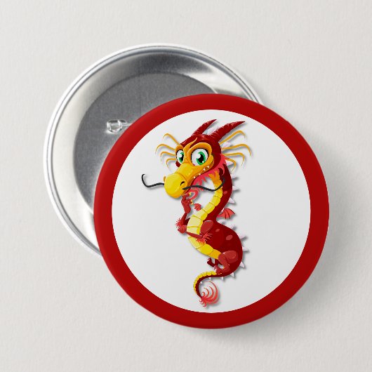 赤中国の龍 缶バッジ (正面&裏面)