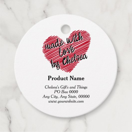 赤串ハート「愛で作る」商品ラベル フェイバータグ (正面)