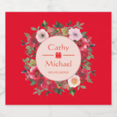 赤丸フローラモダン結婚中国のリース スパークリングワインラベル (シングルラベル)