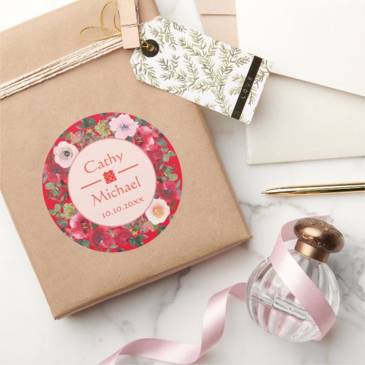 赤丸フローラモダン結婚中国のリース ラウンドシール (ギフト)