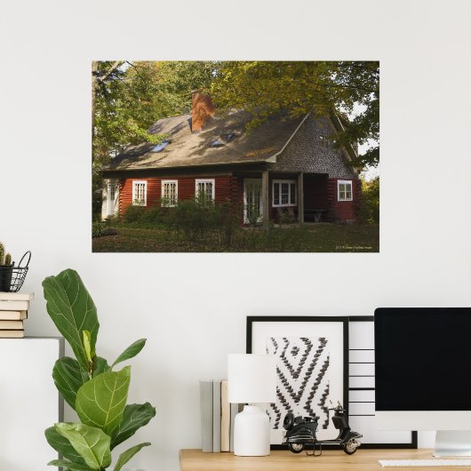 赤丸太小屋 ポスター (ホームオフィス)