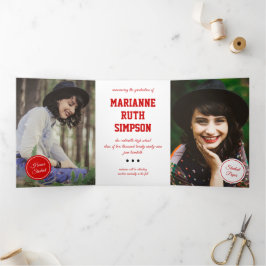 赤丸5枚写真卒業 三つ折り招待状