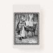 赤乗用フード白黒イラストレーション枠 バッジ (裏面)