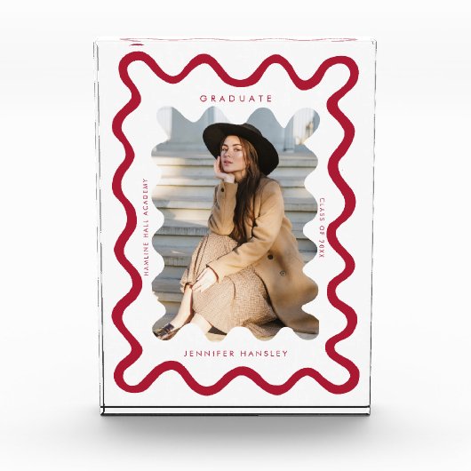 赤予測できな波線卒業記念 フォトブロック (正面)