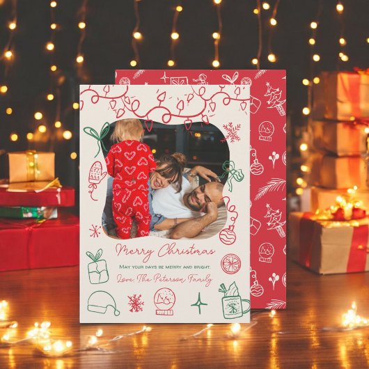 赤予測できな緑のイラストレーションおもしろい写真クリスマス シーズンカード