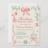 赤予測できな緑イラストレーションクリスマスカクテル 招待状 (正面)