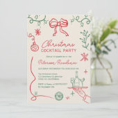 赤予測できな緑イラストレーションクリスマスカクテル 招待状 (スタンド正面)