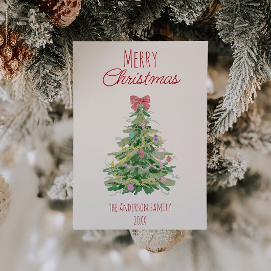 赤予測できな緑クリスマスボウツリー非写真 シーズンカード
