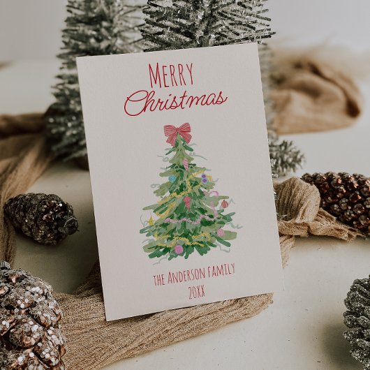 赤予測できな緑クリスマスボウツリー非写真 シーズンカード
