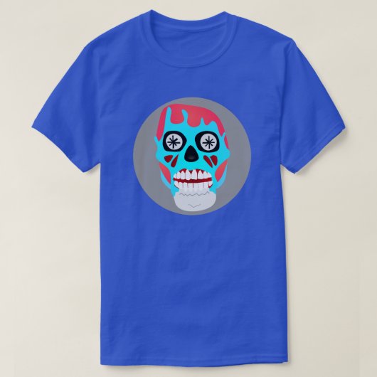 赤予測できな青ゾンビスカル Tシャツ (デザイン正面)