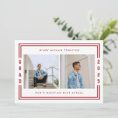 赤二ストライプの写真卒業パーティー 案内状 (スタンド正面)