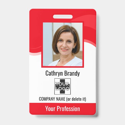 赤人社パーソナライズされた員、写真、バーコード、ロゴ バッジ (正面)