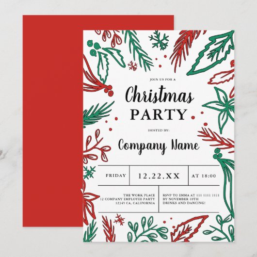 赤企業のい緑モダンのクリスマス·パーティー 招待状 (正面/裏面)