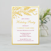 赤企業のエレガントボタニカルホリデーパーティー金ゴールド 箔招待状 (立ち正面)