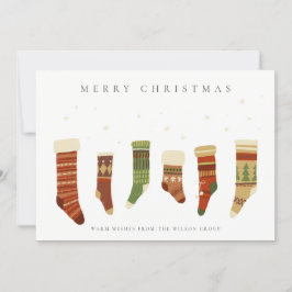 赤企業のエレガント緑のクリスマスストッキング シーズンカード