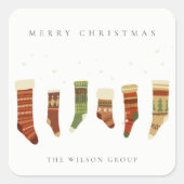 赤企業のエレガント緑のクリスマスストッキング スクエアシール (正面)