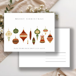 赤企業のエレガント緑クリスマスオーナメント シーズンポストカード