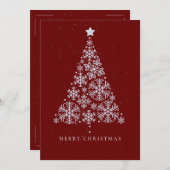 赤企業の雪エレガント片クリスマスツリー シーズンカード (正面/裏面)