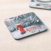 赤伝統的い郵便箱と雪 コースター (左側)