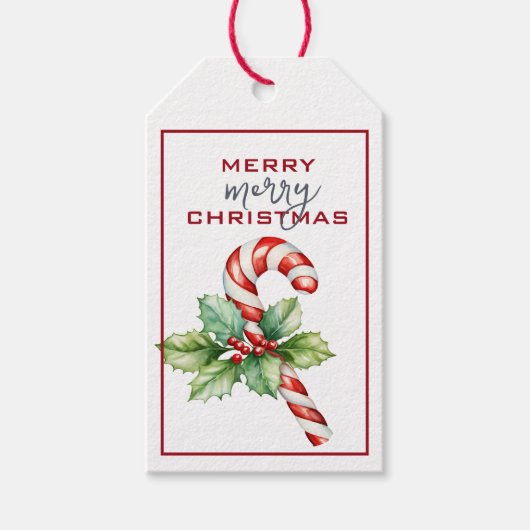 赤伝統的と白のお菓子のクリスマス ギフトタグ (正面)