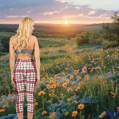 赤伝統的と白の格子模様のツイストモダン カプリレギンス