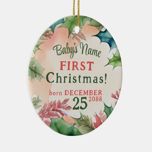 赤伝統的と緑のクリスマスの休日の写真 セラミックオーナメント (右)