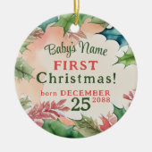 赤伝統的と緑のクリスマスの休日の写真 セラミックオーナメント (正面)