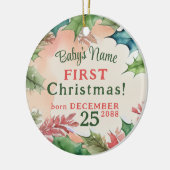 赤伝統的と緑のクリスマスの休日の写真 セラミックオーナメント (左)