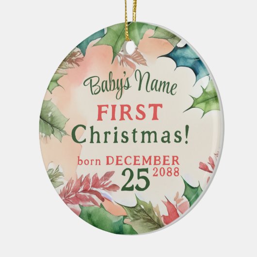 赤伝統的と緑のクリスマスの休日の写真 セラミックオーナメント (左)