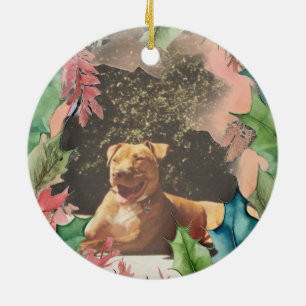 赤伝統的と緑のクリスマスの休日の写真 セラミックオーナメント