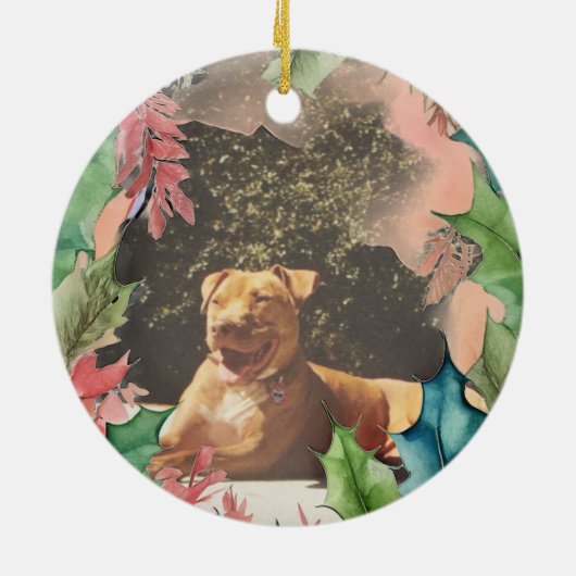 赤伝統的と緑のクリスマスの休日の写真 セラミックオーナメント (裏面)