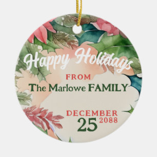 赤伝統的と緑のクリスマスの休日の写真 セラミックオーナメント