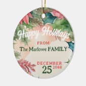 赤伝統的と緑のクリスマスの休日の写真 セラミックオーナメント (左)