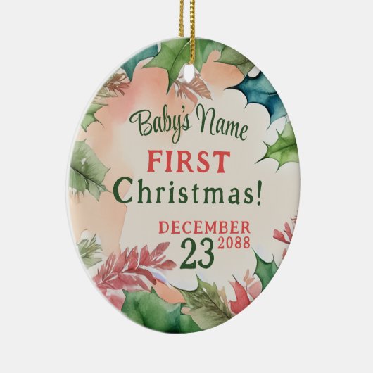 赤伝統的と緑のクリスマスの休日の写真 セラミックオーナメント (右)