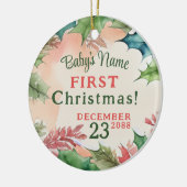 赤伝統的と緑のクリスマスの休日の写真 セラミックオーナメント (左)