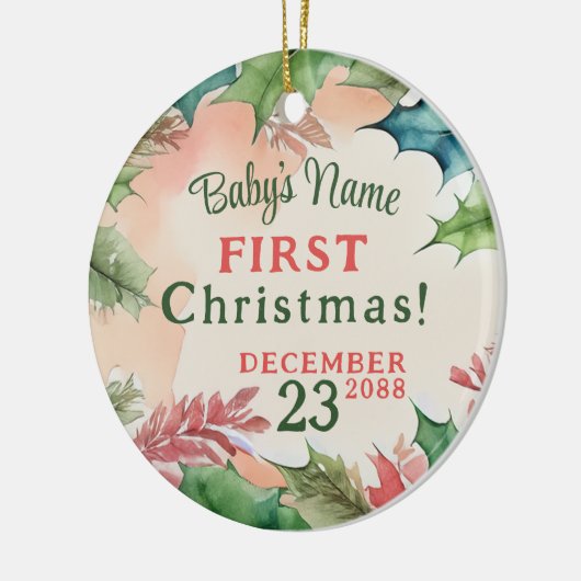 赤伝統的と緑のクリスマスの休日の写真 セラミックオーナメント (左)