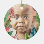 赤伝統的と緑のクリスマスの休日の写真 セラミックオーナメント (裏面)